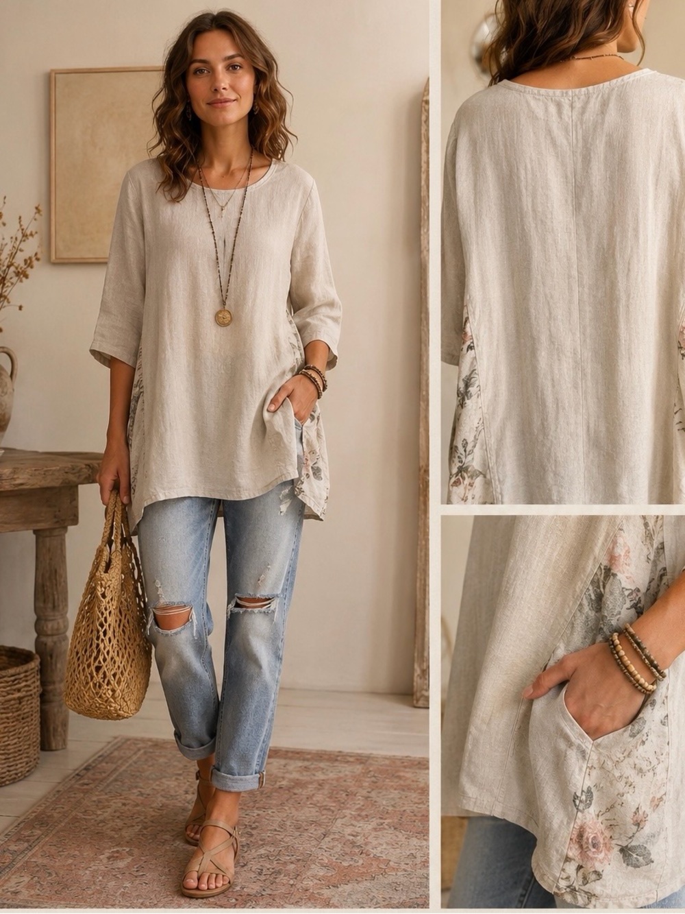 Flax Linen-Blend Tunic Top